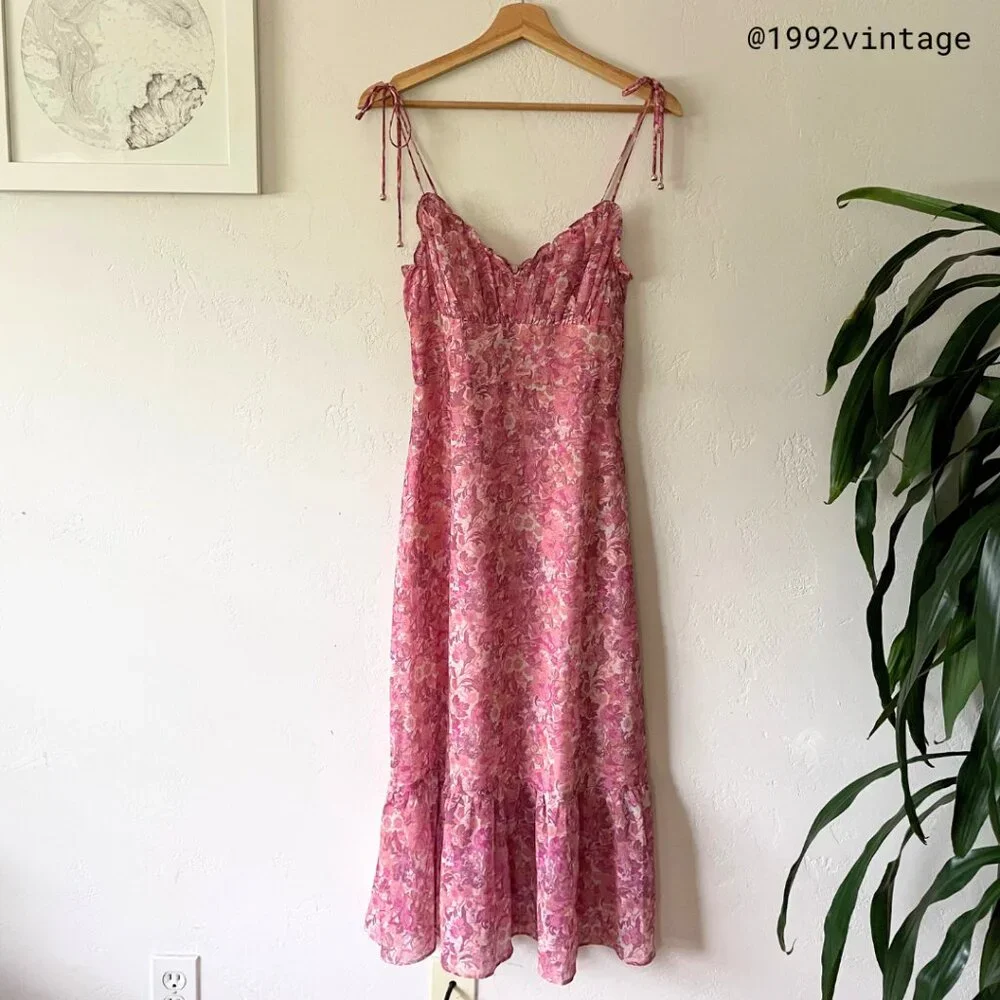 NWT SWEETPOT Marian Midi Dress Pink Floral Chiffon | Size 4 - Picture 1 of 7